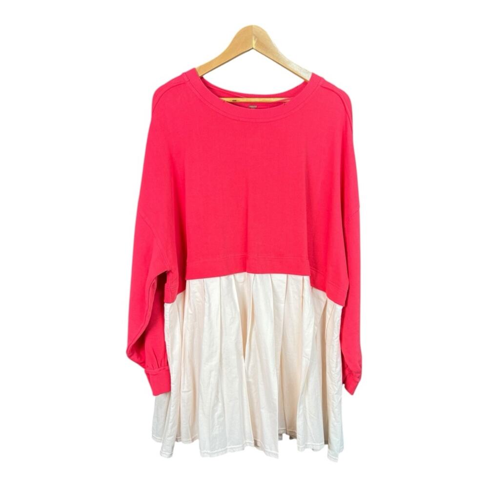 Free People Eleanor Layered Sweatshirt Mini Dress Size Medium Watermelon Wedge - Picture 2 of 9